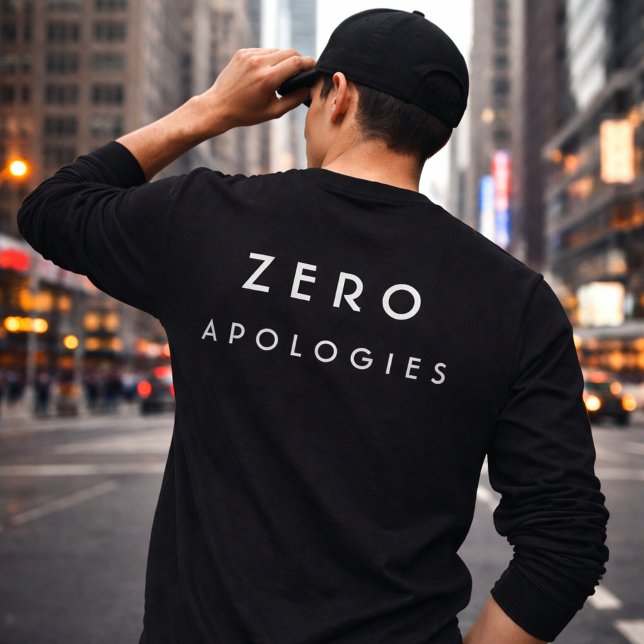 Zero Apologies Bold Minimal Typography Design T-Shirt (Creator Uploaded)