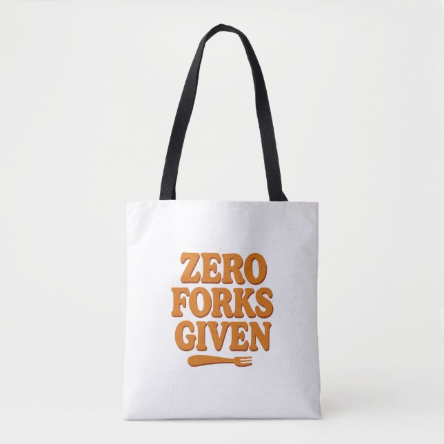 Zero Forks Given Funny Retro Tote Bag (Front)