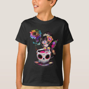 Zero Fors Given Sugar Skull Rainbow Sunflower Skel T-Shirt