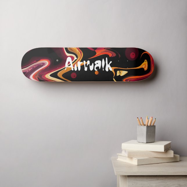 Zero Gravity Painting Abstract in Orange and Black Skateboard (Wall Art (Horz))