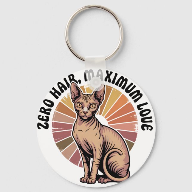 Zero Hair Maximum Love Sphynx Art Key Ring (Front)