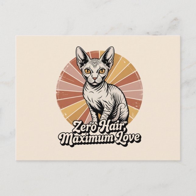 Zero Hair Maximum Love Sphynx Retro Postcard (Front)