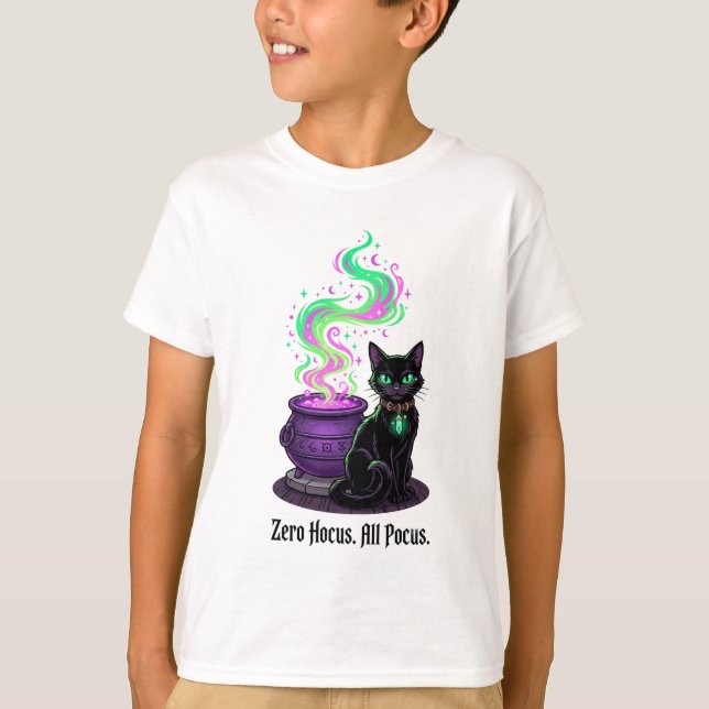 Zero Hocus All Pocus Funny Cat Witch Cauldron  T-Shirt (Front)