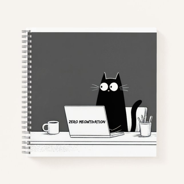 Zero Meowtivation Cat – Funny Lazy Work Cartoon Notebook (Front)