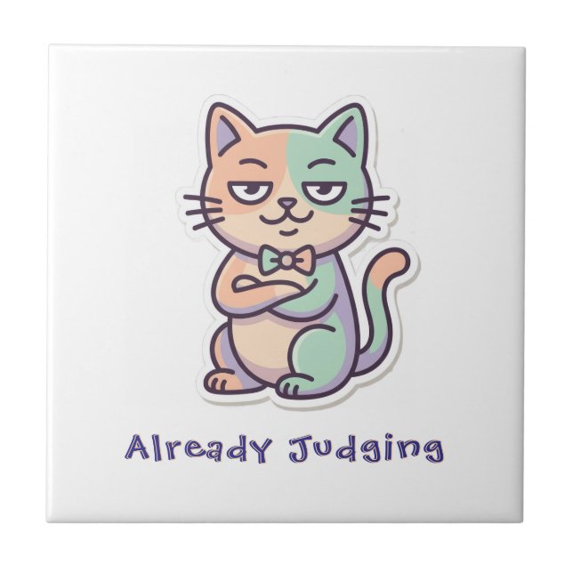 Zero Patience Edition Funny Judging Cat  Tile (Front)