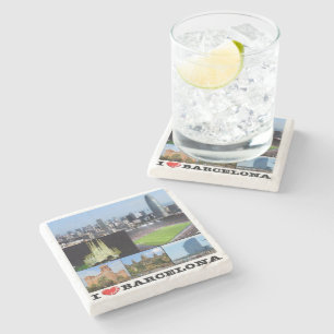 zES022 i love BARCELONA, Spain, Europe, Stone Coaster