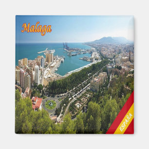 zES032 panorama of MALAGA, Spain, Europe, Fridge Magnet