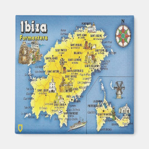 zES052 EIVISSA map, Spain, Fridge Magnet