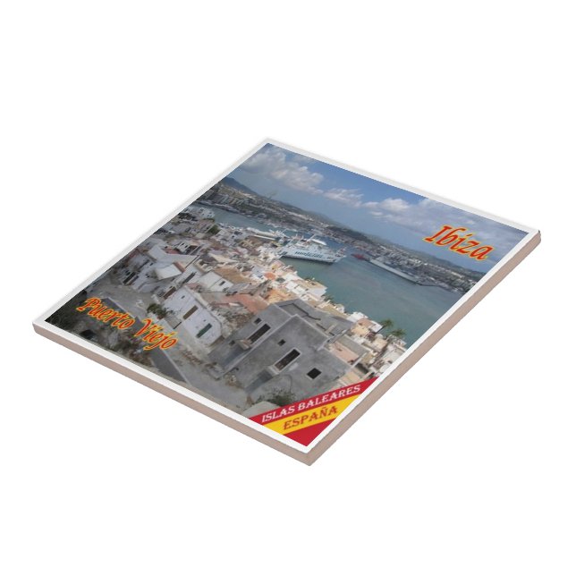 zES054 EIVISSA Old Town Harbour, Spain, Tile (Side)