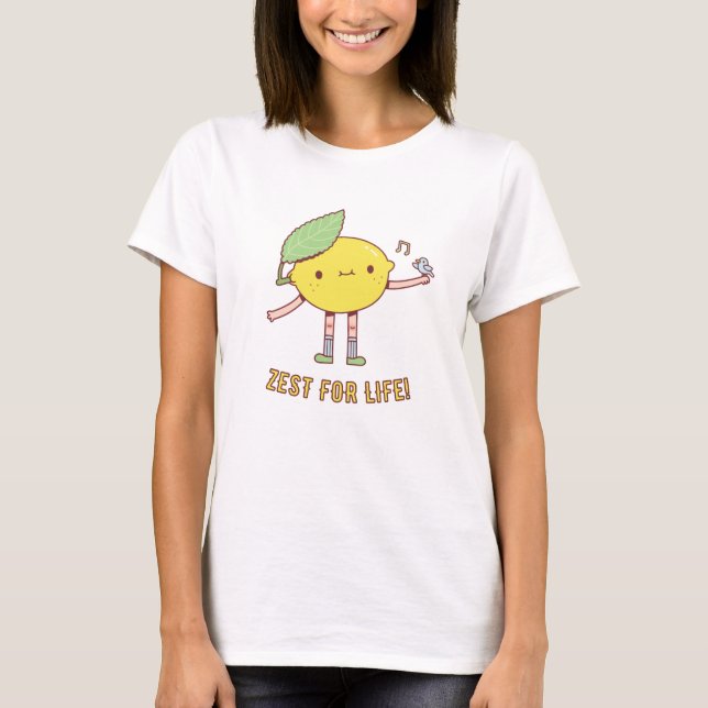 Zest For Life Good Vibes Cute Lemon and Bird T-Shirt (Front)