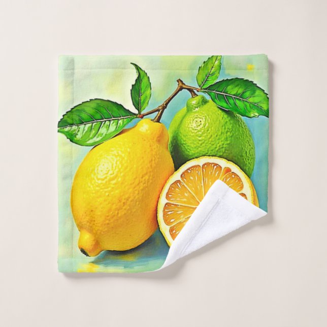 Zesty Citrus Burst of Sunshine Design Bath Towel Set (Wash Cloth)