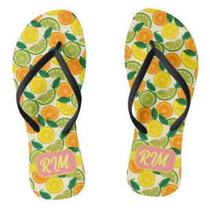 Zesty Citrus Flip Flops - Summer Lemon Fruit 