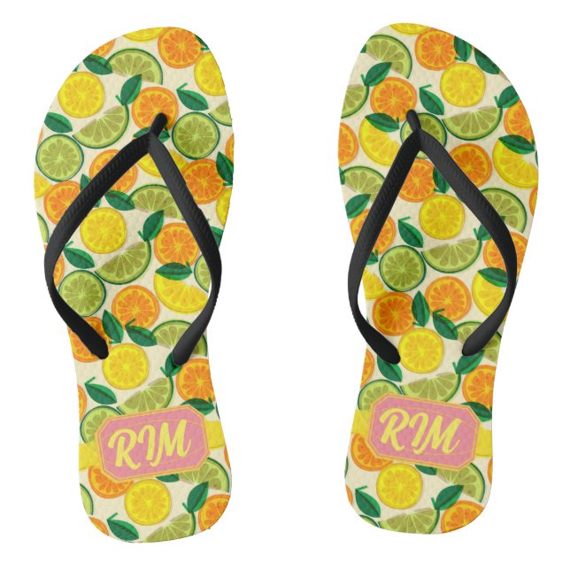 Zesty Citrus Flip Flops - Summer Lemon Fruit  (Footbed)
