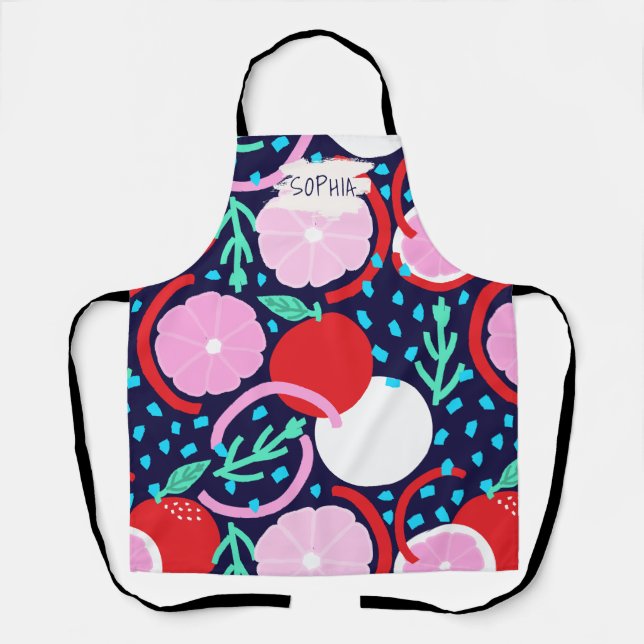 Zesty Citrus Geometric Confetti Chef Midnight Apron (Front)
