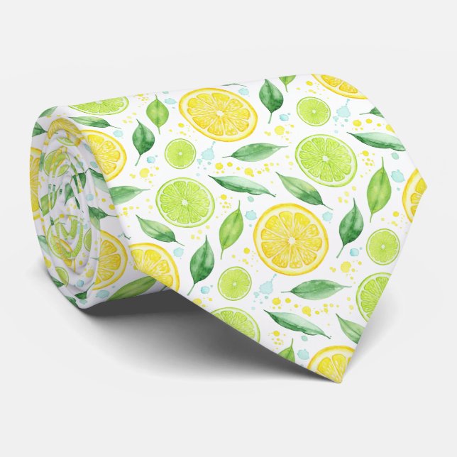 Zesty Citrus Green and Lemon Vibrant Watercolor Tie (Rolled)