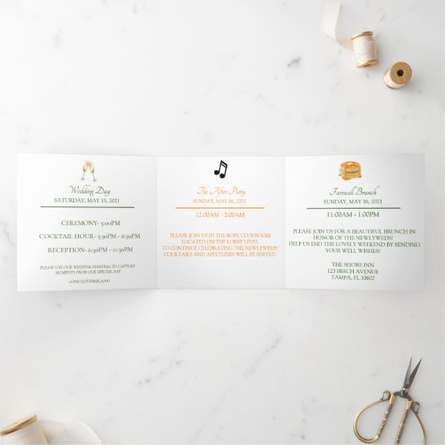 Zesty Citrus Orange Dream Wedding Tri-Fold Card (Inside)