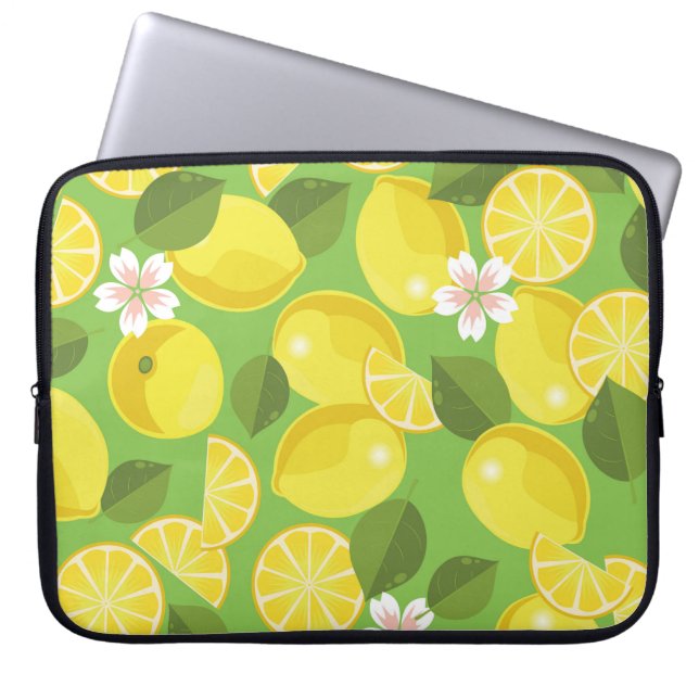 Zesty Lemon: Citrus Pattern Delight Laptop Sleeve (Front)