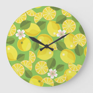 Zesty Lemon: Citrus Pattern Delight Large Clock
