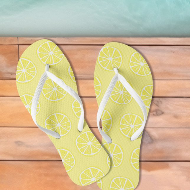 Zesty Lemon Slice Citrus Yellow Pool & Beach Fun   Jandals (Zesty Lemon Slice Citrus Yellow Pool & Beach Fun Flip Flops)