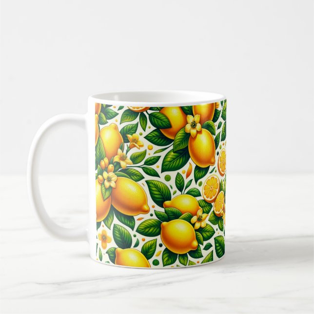 Zesty Lemon Whirl: A Citrus Symphony Coffee Mug (Left)