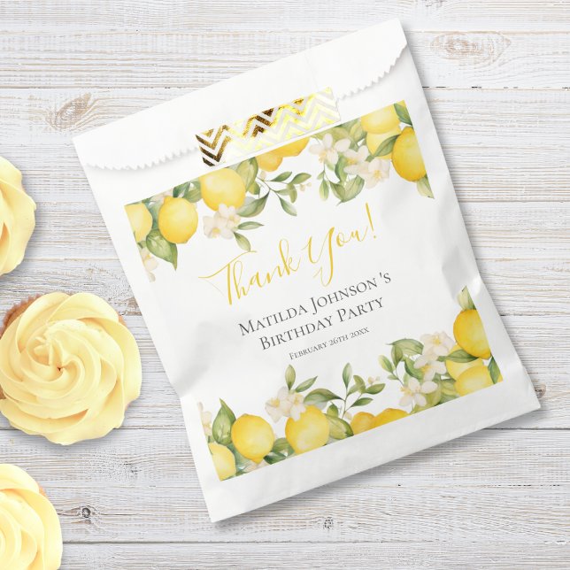 Zesty Lemons Fun Yellow Birthday Party Favour Bags (Mockup View)