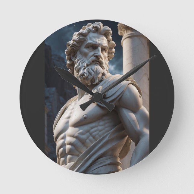Zeus Greek God Statue Round Clock  (Front)