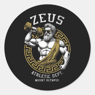 Zeus Gym Athletic Department Funny Greek God Worko Classic Round Sticker