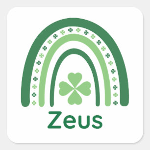 Zeus Name Clover Boho Rainbow Square Sticker