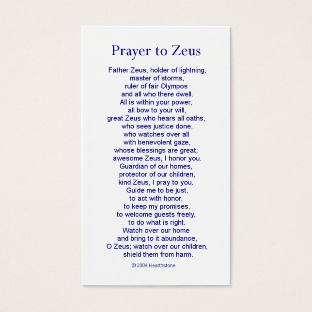 Zeus Prayer Card (Front)