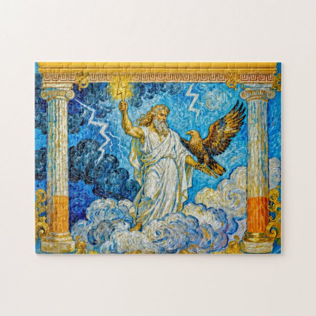 Zeus with Eagle and Lightning in Temple Gate Among Jigsaw Puzzle (Horizontal)