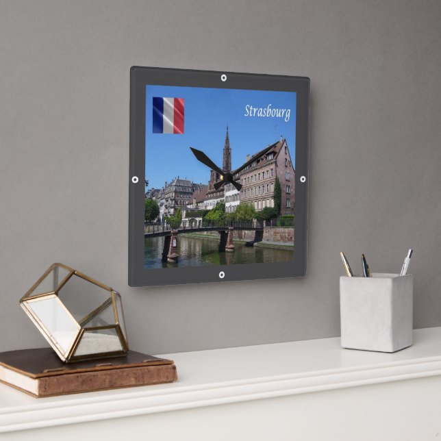 zFR142 STRASBOURG, France, Square Wall Clock (Office)