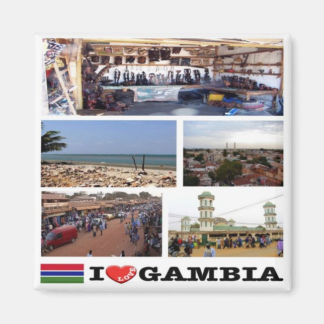 zGM010 GAMBIA I Love, Mosaic, Africa, Fridge Magnet (Front)