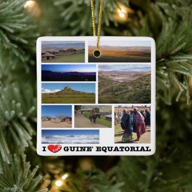 zGQ006, EQUATORIAL GUINEA I Love, Mosaic, Ceramic Ornament (Tree)