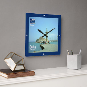 zGR038 RHODES, Greece, Square Wall Clock