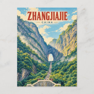 Zhangjiajie China Vintage Travel Art Postcard