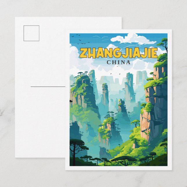Zhangjiajie China vintage travel illustration Postcard (Front/Back)