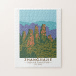 Zhangjiajie National Forest China Travel Art Retro Jigsaw Puzzle<br><div class="desc">Zhangjiajie National Forest vector artwork design. Zhangjiajie National Forest Park is a national forest park located in Zhangjiajie,  Hunan Province,  China.</div>