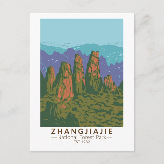 Zhangjiajie National Forest China Travel Art Retro Postcard (Front)