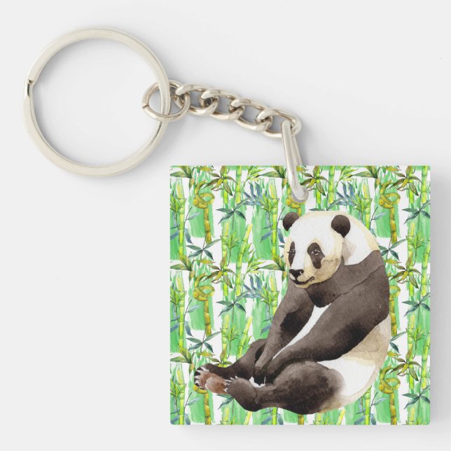 Zhen Zhen the Panda on Bamboo  Key Ring (Front)