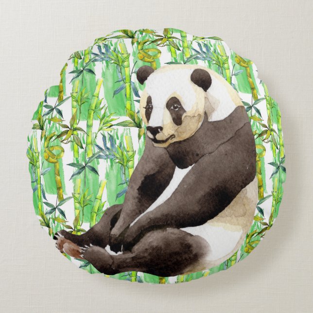 Zhen Zhen the Panda on Bamboo  Round Cushion (Front)