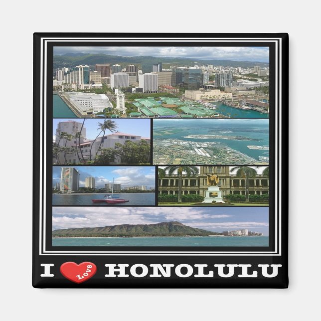 zHI011 HONOLULU I LOVE, HAWAII, Mosaic, Fridge Magnet (Front)