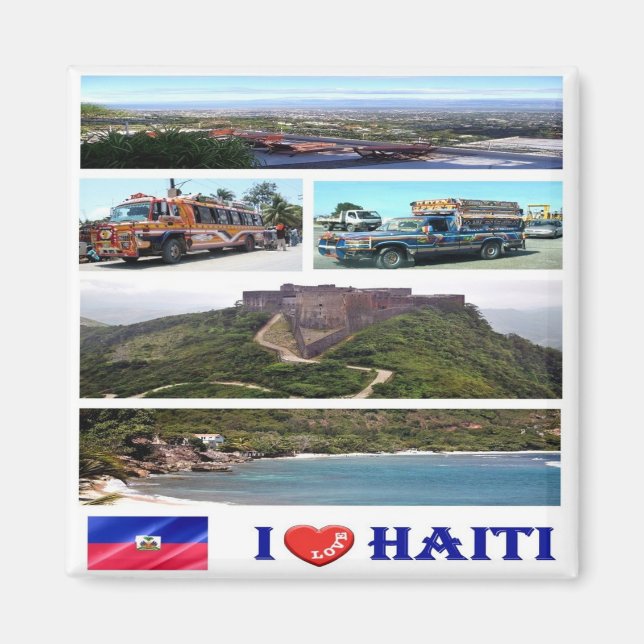 zHT002 HAITI I Love, Mosaic, America, Fridge Magnet (Front)