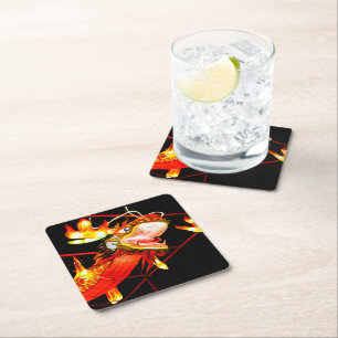 Zhulong Fire Dragon Square Paper Coaster