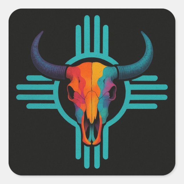 Zia Sun Bull Skull  Square Sticker (Front)