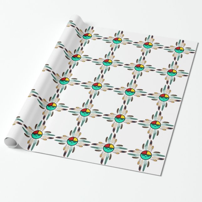 Zia Sun God with Feathers Wrapping Paper (Unrolled)