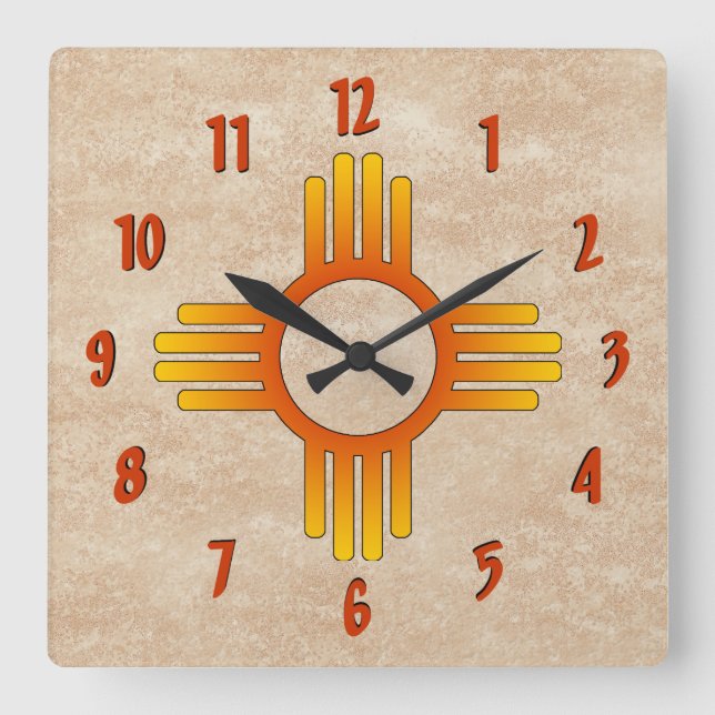 Zia (Sun) Square Wall Clock (Front)