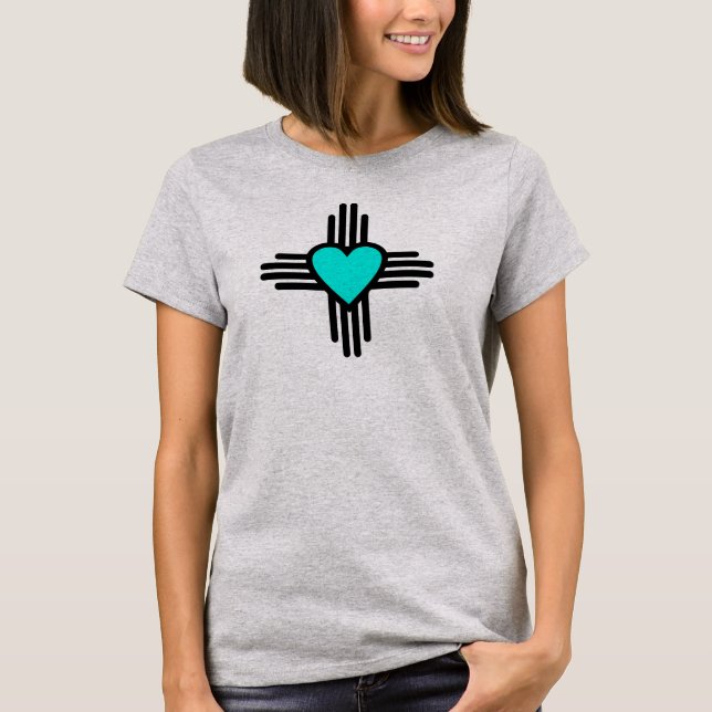 Zia Sun Symbol with Heart of New Mexico T-Shirt (Front)