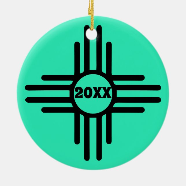 Zia Symbol Add Christmas Tree Turquoise Holiday Ceramic Tree Decoration (Back)