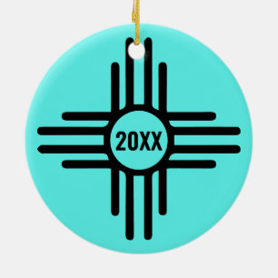 Zia Symbol Add Christmas Tree Turquoise Holiday Ceramic Tree Decoration