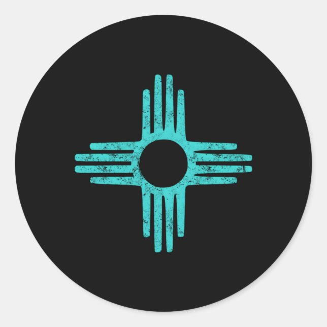 Zia Symbol New Mexico Turquoise Classic Round Sticker (Front)